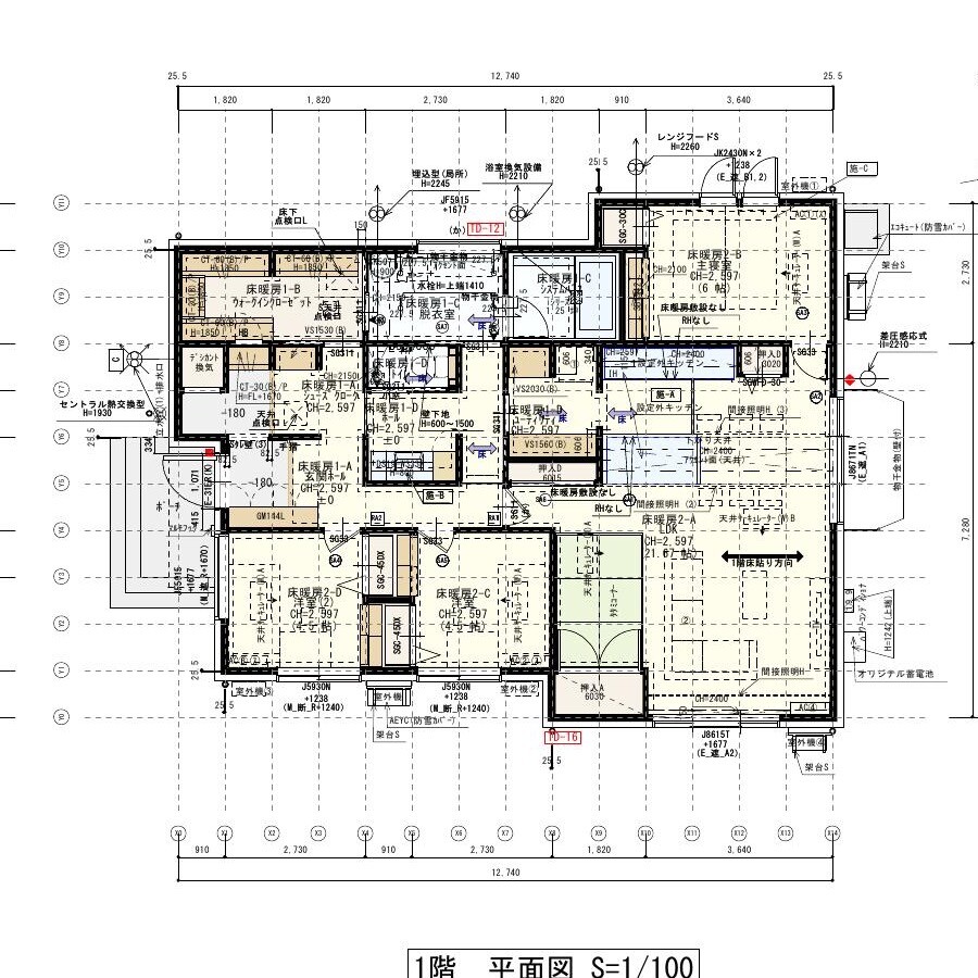 クリナップCENTROのⅡ型キッチンを計画した一条工務店グラン・スマート平屋の平面図