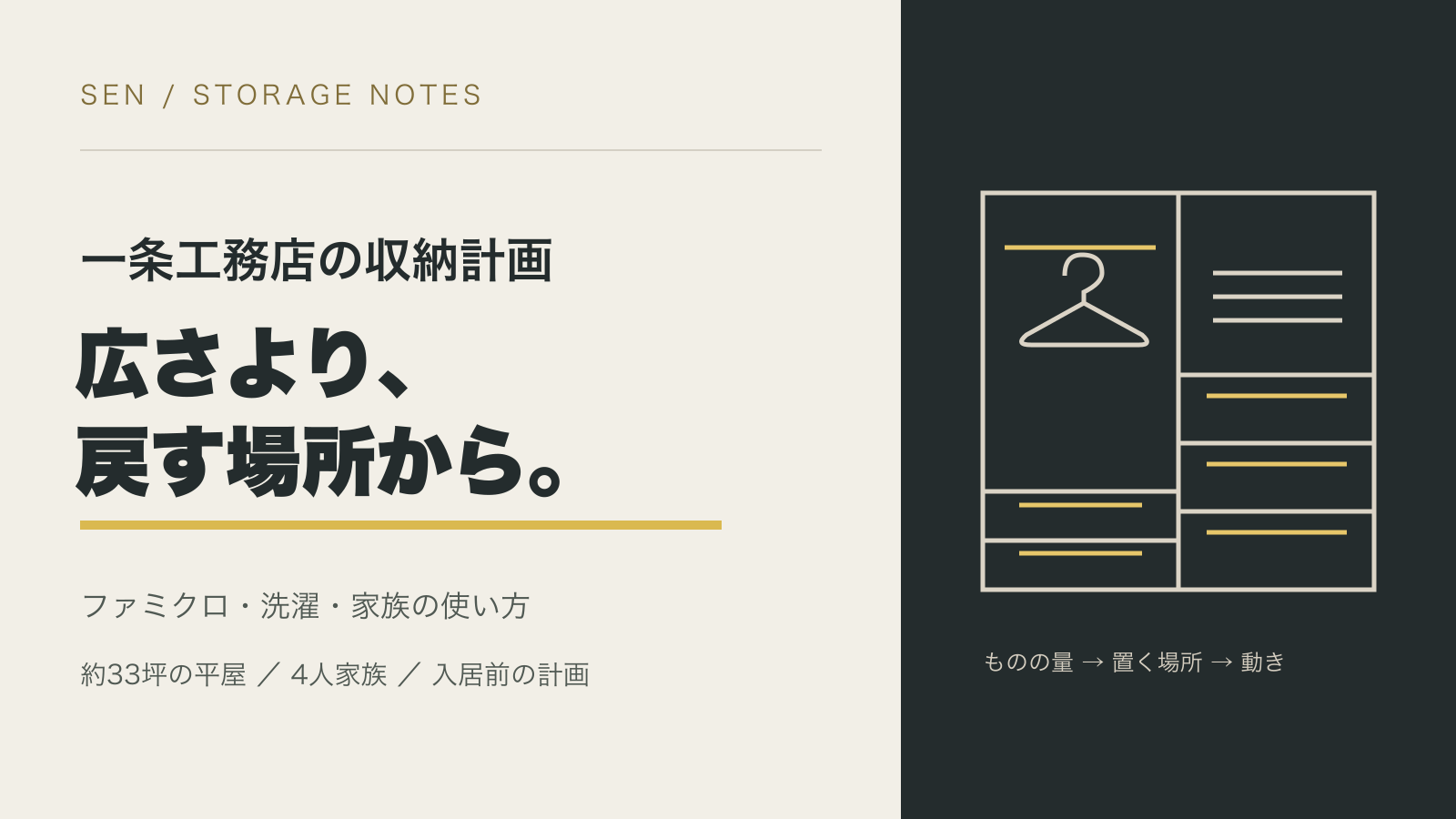 一条工務店の収納計画。広さより戻す場所を考えるための編集イラスト